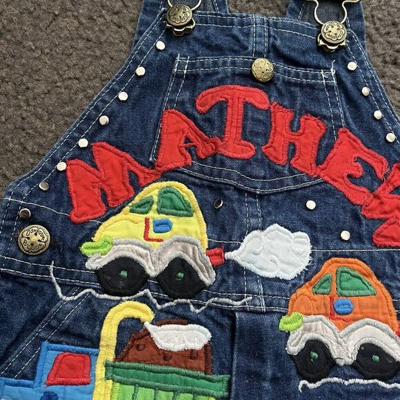 Vintage OshKosh B’Gosh Embroidered “Mathew” & Cars Overalls - Picture 4 of 8